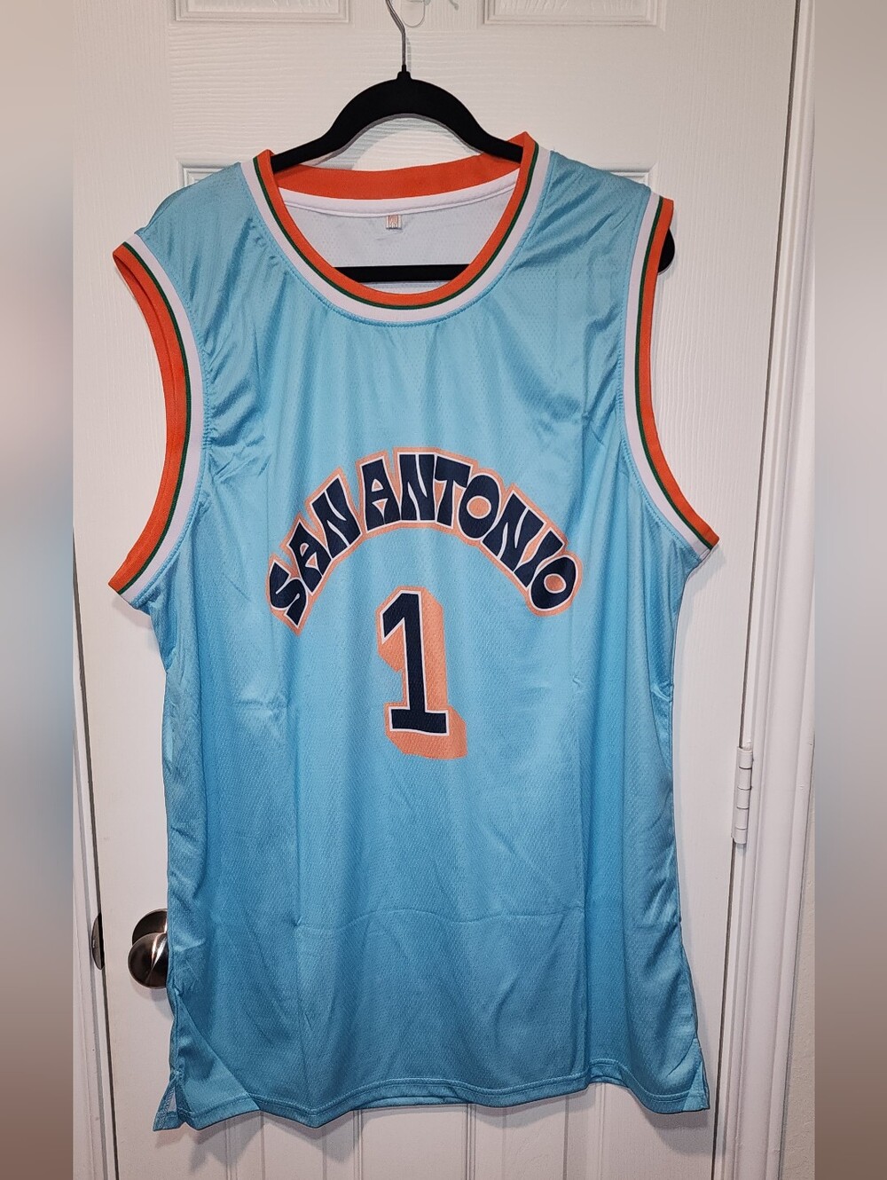 Light Blue San Antonio Basketball Jersey with Orange Trim - #1